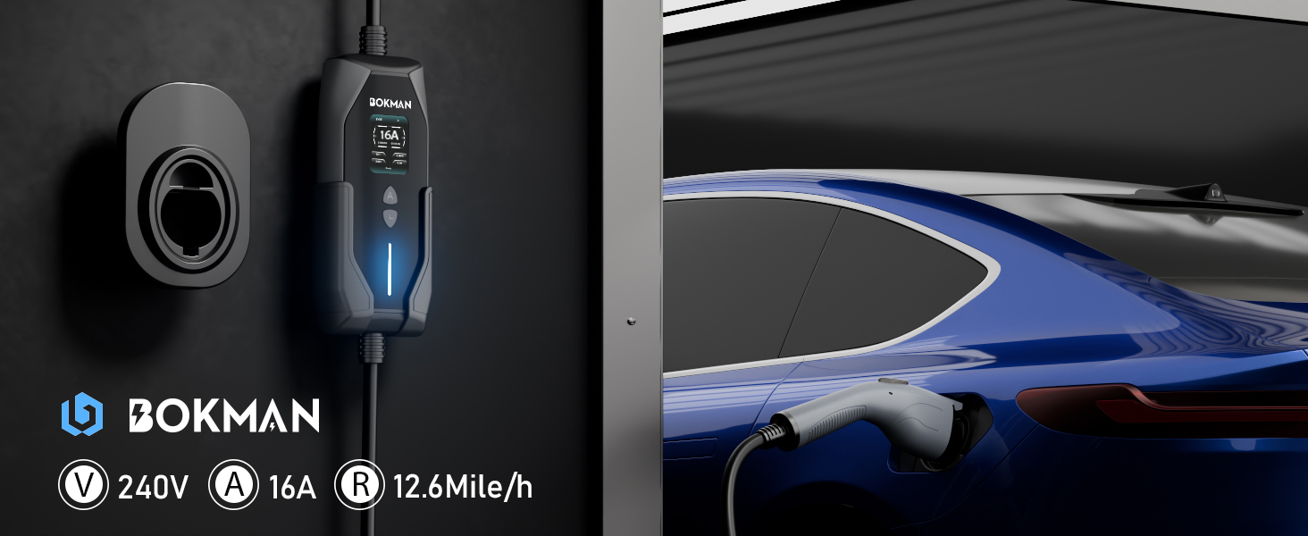 bokman Portable Level 1 & Level 2 EV Charger (16A, Adjustable Current, NEMA  &hellip;