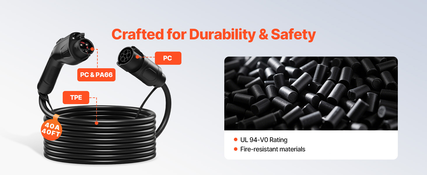 VEVOR J1772 EV Charger Extension Cable – 40A, 40ft, Level 1 & Level 2 (120 &hellip;