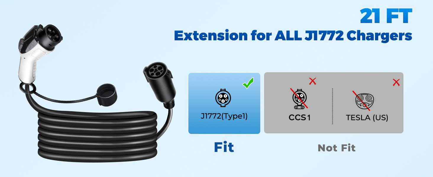 50A 21ft J1772 EV Extension Cable – Level 2, 240V Heavy-Duty Extension Cord fo &hellip;