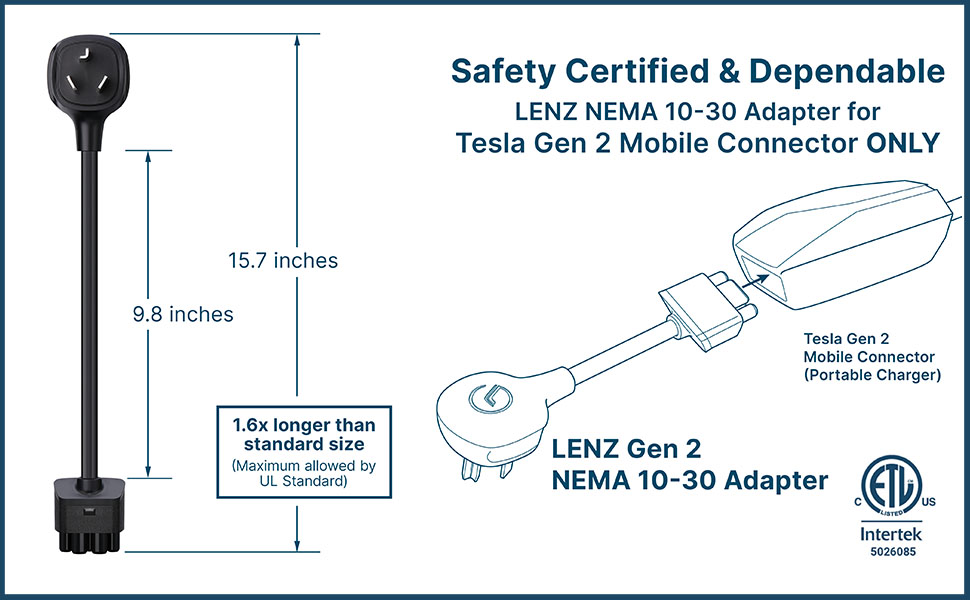 LENZ NEMA 10-30 Adapter for Tesla Mobile Connector (Gen 2 & Gen 3)